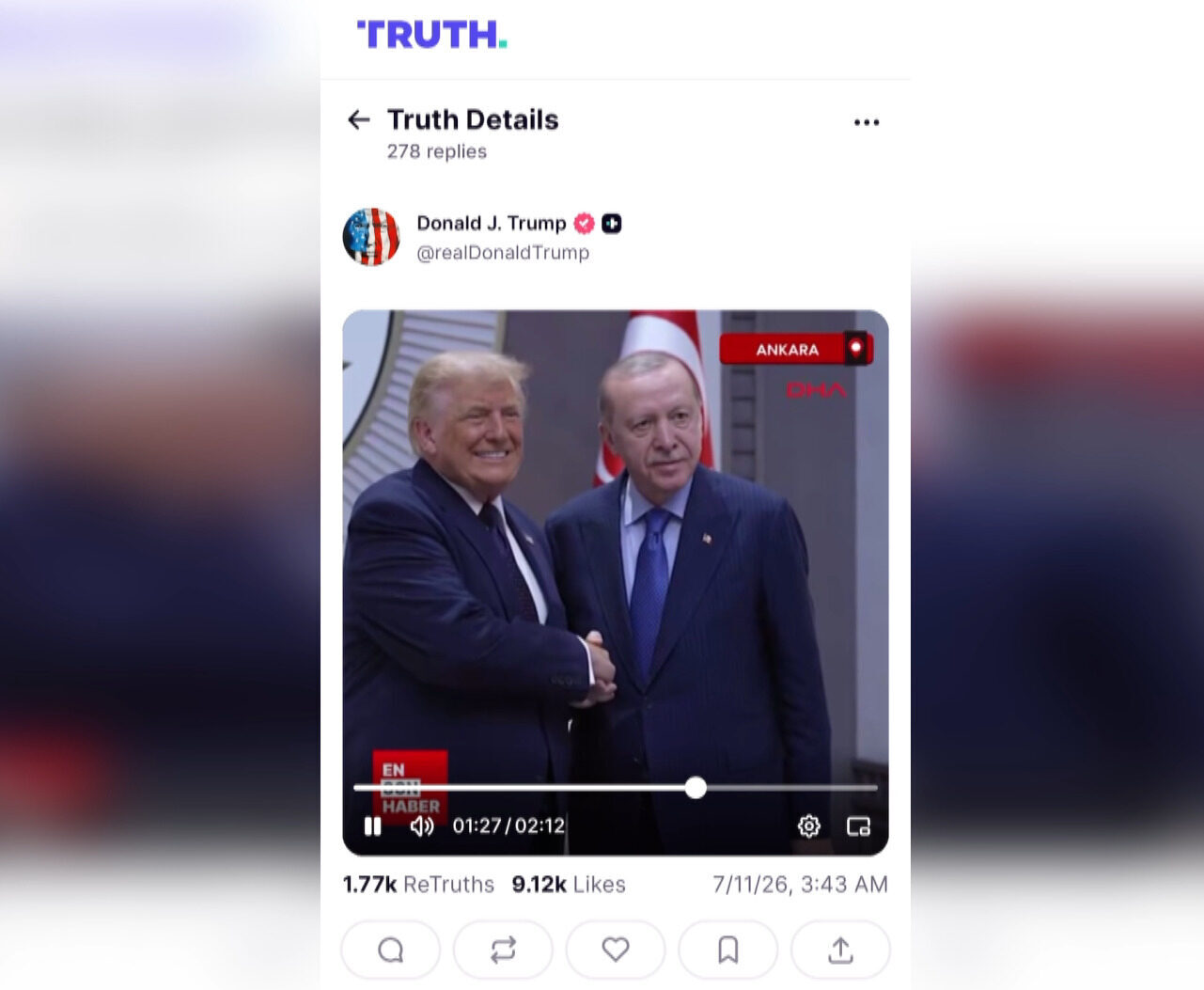 ABD Başkanı Trump’tan NATO Zirvesi'ne ilişkin DHA logolu paylaşım