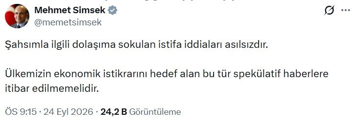 Hazine ve Maliye Bakanı Şimşek: "Şahsımla ilgili istifa iddiaları asılsızdır"