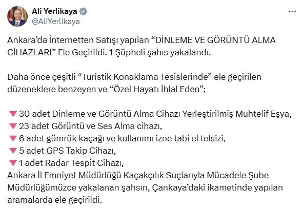 Umutcan ÖREN/ANKARA, – İÇİŞLERİ Bakanı Ali Yerlikaya, Ankara’da internetten dinleme