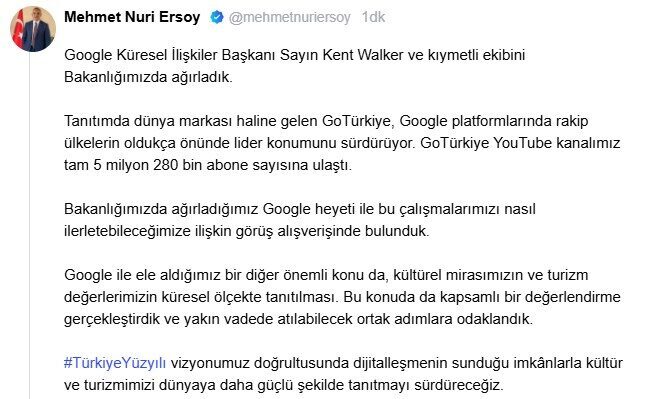 ANKARA, – KÜLTÜR ve Turizm Bakanı Mehmet Nuri Ersoy, “GoTürkiye