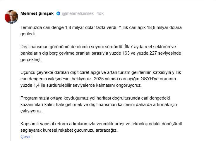 ANKARA, – HAZİNE ve Maliye Bakanı Mehmet Şimşek, “Üçüncü çeyrekte