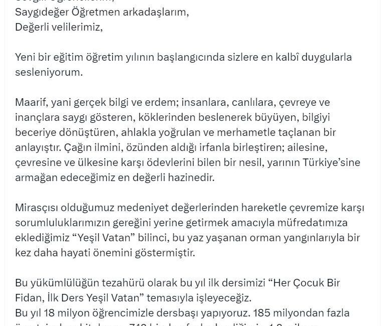 ANKARA, – MİLLİ Eğitim Bakanı Yusuf Tekin, “Mirasçısı olduğumuz medeniyet