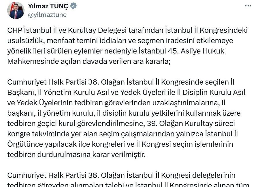 Eda KOÇ/ ANKARA, – ADALET Bakanı Yılmaz Tunç, CHP İstanbul