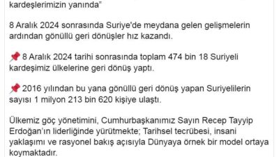 ANKARA, – İÇİŞLERİ Bakanı Ali Yerlikaya, Suriye’deki gelişmelerin ardından gönüllü