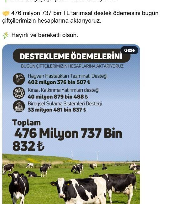 ANKARA, – TARIM ve Orman Bakanı İbrahim Yumaklı, 476 milyon