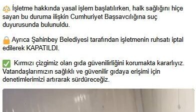 ANKARA, – TARIM ve Orman Bakanlığı’nın Gaziantep’te yaptığı denetim sonucunda