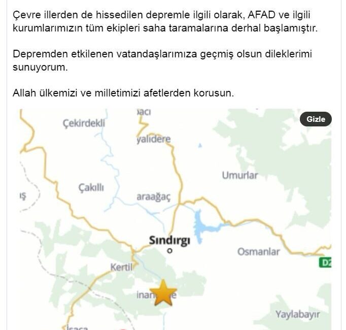 BAKAN YERLİKAYA’DAN AÇIKLAMA İçişleri Bakanı Ali Yerlikaya, depremle ilgili NSosyal