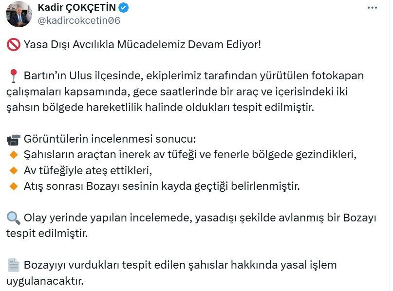 Gizem CENGİL/ANKARA, – BARTIN’nın Ulus ilçesinde bozayıyı yasa dışı avlarken