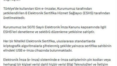 ANKARA, – BİLGİ Teknolojileri ve İletişim Kurumu (BTK), elektronik imzalarla