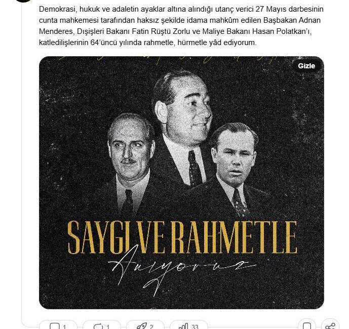 Cumhurbaşkanı Erdoğan, Menderes, Zorlu ve Polatkan’ı andı ANKARA, – CUMHURBAŞKANI Recep Tayyip Erdoğan, Eski Başbakan Adnan Menderes,