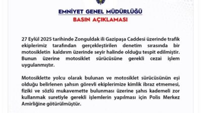 ANKARA, – EMNİYET Genel Müdürlüğü (EGM), Zonguldak’ta kaldırım üzerinde seyir