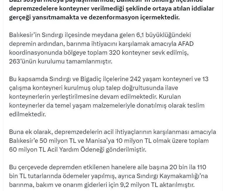 ANKARA, – İLETİŞİM Başkanlığı Dezenformasyonla Mücadele Merkezi (DMM), Balıkesir’in Sındırgı