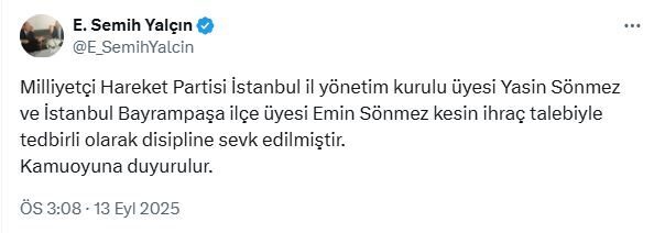 ANKARA, – MHP Genel Başkan Yardımcısı Semih Yalçın, İstanbul İl