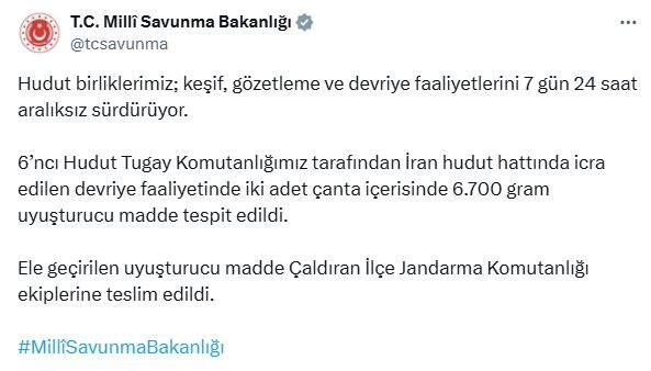 ANKARA, – MİLLİ Savunma Bakanlığı (MSB), İran hudut hattında gerçekleştirilen