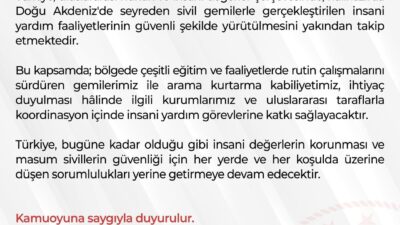 ANKARA, – MİLLİ Savunma Bakanlığı (MSB), Doğu Akdeniz’deki insani yardım