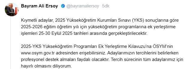 ANKARA, – ÖLÇME Seçme ve Yerleştirme Merkezi (ÖSYM) Başkanı Bayram