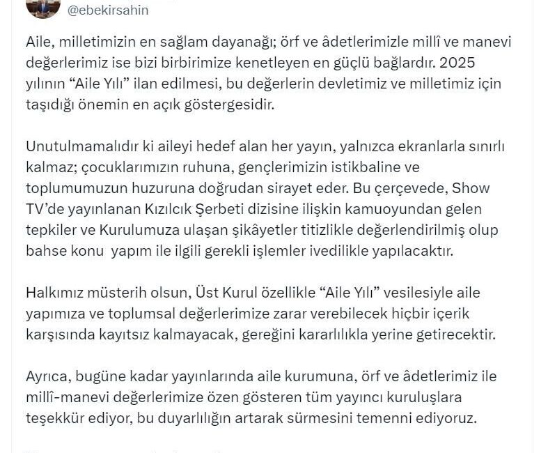 ANKARA, – RADYO ve Televizyon Üst Kurulu (RTÜK) Başkanı Ebubekir