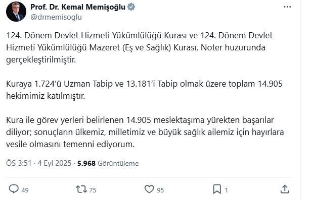 Ruken KADIOĞLU/ANKARA, – SAĞLIK Bakanlığı tarafından gerçekleştirilen 124’üncü Dönem Devlet