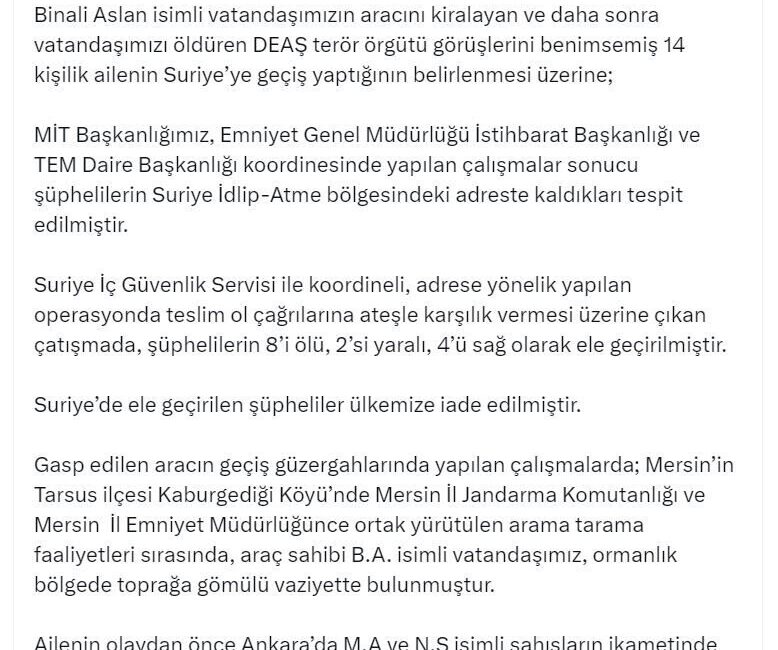 ANKARA, – İÇİŞLERİ Bakanlığı, Ankara’da kaybolan ve cesedi Mersin’de bulunan