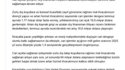 ANKARA, – CUMHURBAŞKANI Yardımcısı Cevdet Yılmaz, cari işlemler açığının milli