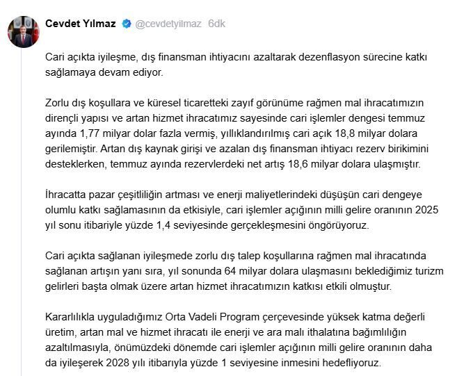 ANKARA, – CUMHURBAŞKANI Yardımcısı Cevdet Yılmaz, cari işlemler açığının milli