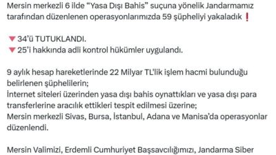 Umutcan ÖREN/ANKARA, – İÇİŞLERİ Bakanı Ali Yerlikaya, Mersin merkezli 6