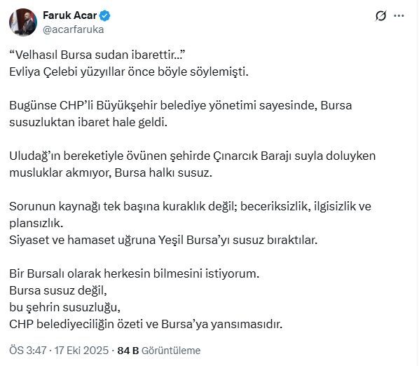 ANKARA, – AK Parti Genel Başkan Yardımcısı Faruk Acar, “CHP’li
