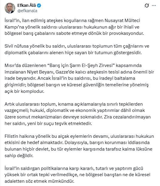ANKARA, – AK Parti Genel Başkan Vekili Efkan Ala, “İsrail’in,
