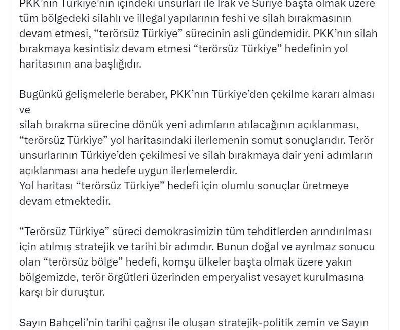 AK Parti’li Çelik: PKK’nın çekilme kararı, yol haritasındaki ilerlemenin somut sonucu ANKARA, – AK Parti Genel Başkan Yardımcısı ve Parti Sözcüsü