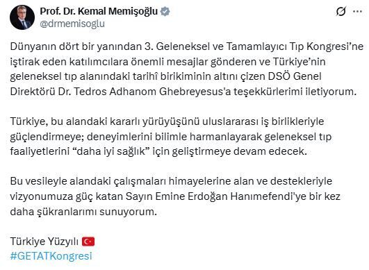 ANKARA, – SAĞLIK Bakanı Kemal Memişoğlu, 3’üncü Geleneksel ve Tamamlayıcı
