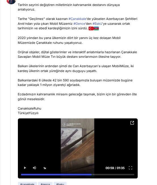 Çanakkale Savaşları Mobil Müzesi, Balkan ülkelerinde 1 milyon ziyaretçi ağırladı Mikail KARAMAN/ANKARA, – KÜLTÜR ve Turizm Bakanı Mehmet Nuri Ersoy,