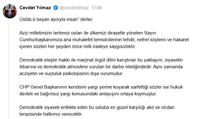 ANKARA, – CUMURBAŞKANI Yardımcısı Cevdet Yılmaz, “Aziz milletimizin tertemiz oyları