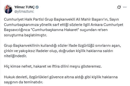 ANKARA, – ADALET Bakanı Yılmaz Tunç, Cumhuriyet Halk Partisi Grup