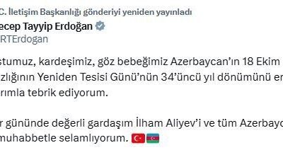 ANKARA, – CUMHURBAŞKANI Recep Tayyip Erdoğan, Azerbaycan’ın yeniden bağımsızlığını kazanmasının