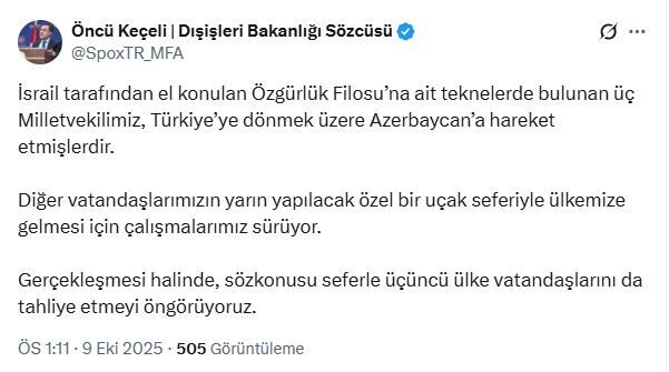 MİLLETVEKİLLERİ, AZERBAYCAN’A HAREKET ETTİ Dışişleri Bakanlığı Sözcüsü Öncü Keçeli, İsrail
