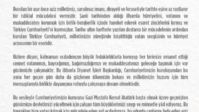 ANKARA, – DİYANET İşleri Başkanlığı, ’29 Ekim Cumhuriyet Bayramı’ nedeniyle