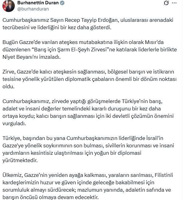 ANKARA, – İLETİŞİM Başkanı Burhanettin Duran, “Cumhurbaşkanımız Sayın Recep Tayyip