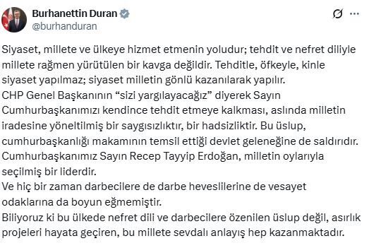 ANKARA, – İLETİŞİM Başkanı Burhanettin Duran, “Siyaset, millete ve ülkeye