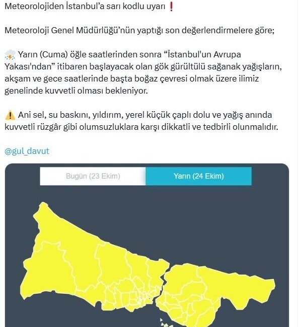 İSTANBUL, – İSTANBUL Valiliği, kentin Avrupa Yakası için sarı kodlu