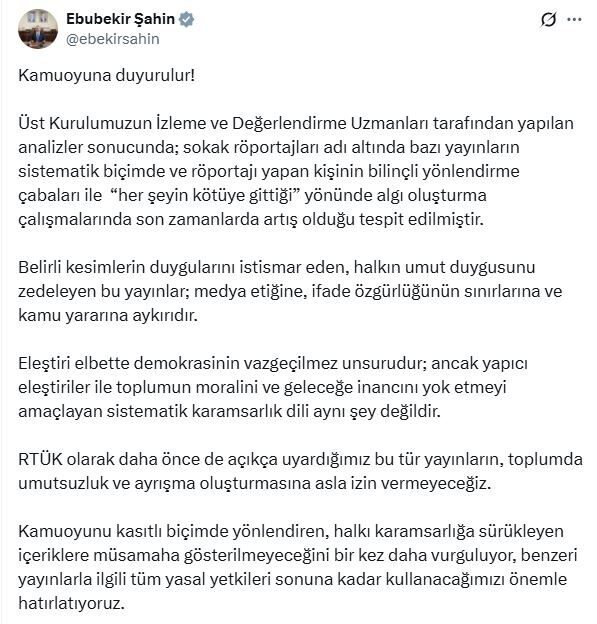 ANKARA, – RADYO ve Televizyon Üst Kurulu (RTÜK) Başkanı Ebubekir