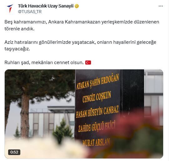 TUSAŞ: ONLARIN HAYALİNİ GELECEĞE TAŞIYACAĞIZ TUSAŞ’ın sosyal medya hesabından, şehitler