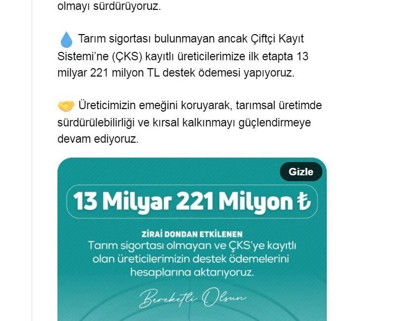 ANKARA, – TARIM ve Orman Bakanı İbrahim Yumaklı, “Zirai dondan
