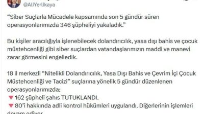 Umutcan ÖREN/ANKARA, – İÇİŞLERİ Bakanı Ali Yerlikaya, siber suçlarla mücadele