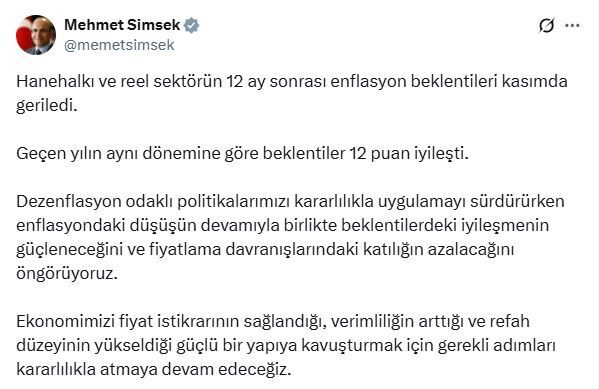 ANKARA, – HAZİNE ve Maliye Bakanı Mehmet Şimşek, “Dezenflasyon odaklı