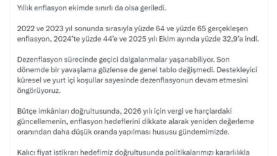 ANKARA, – HAZİNE ve Maliye Bakanı Mehmet Şimşek, ekim ayı