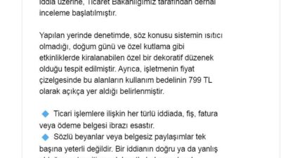 ANKARA, – TİCARET Bakanlığı’nın ‘Iğdır’da, bir mekandaki masalarda ısıtma sisteminin