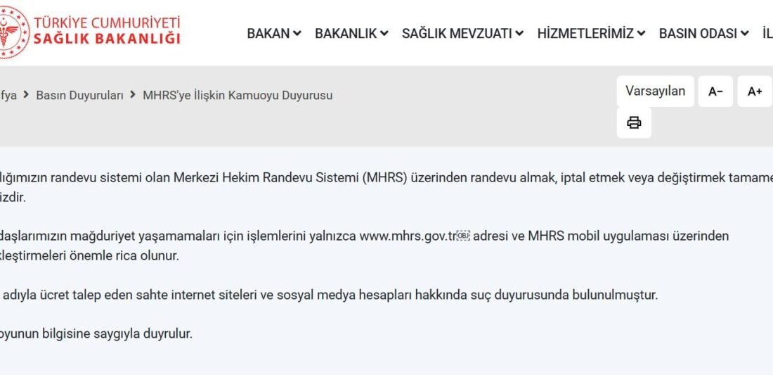 Ruken KADIOĞLU/ANKARA, – SAĞLIK Bakanlığı, ‘Merkezi Hekim Randevu Sistemi (MHRS)’