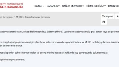 Ruken KADIOĞLU/ANKARA, – SAĞLIK Bakanlığı, ‘Merkezi Hekim Randevu Sistemi (MHRS)’