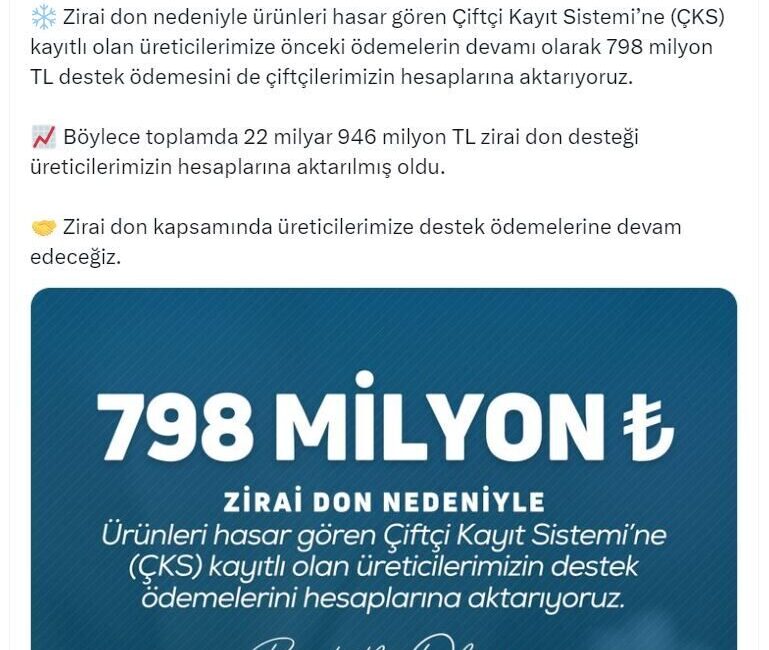 ANKARA, – TARIM ve Orman Bakanı İbrahim Yumaklı, zirai don