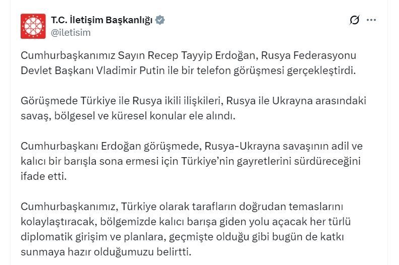 ANKARA, – CUMHURBAŞKANI Recep Tayyip Erdoğan, Rusya Federasyonu Devlet Başkanı